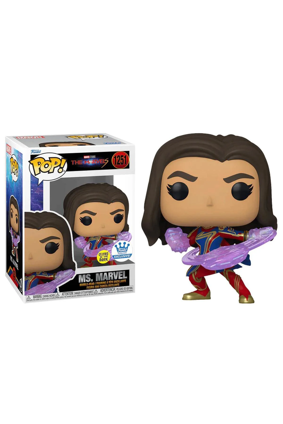 Pop The Marvels Ms. Marvel Glows In The Dark Special Edition No:1251 Bobble Head