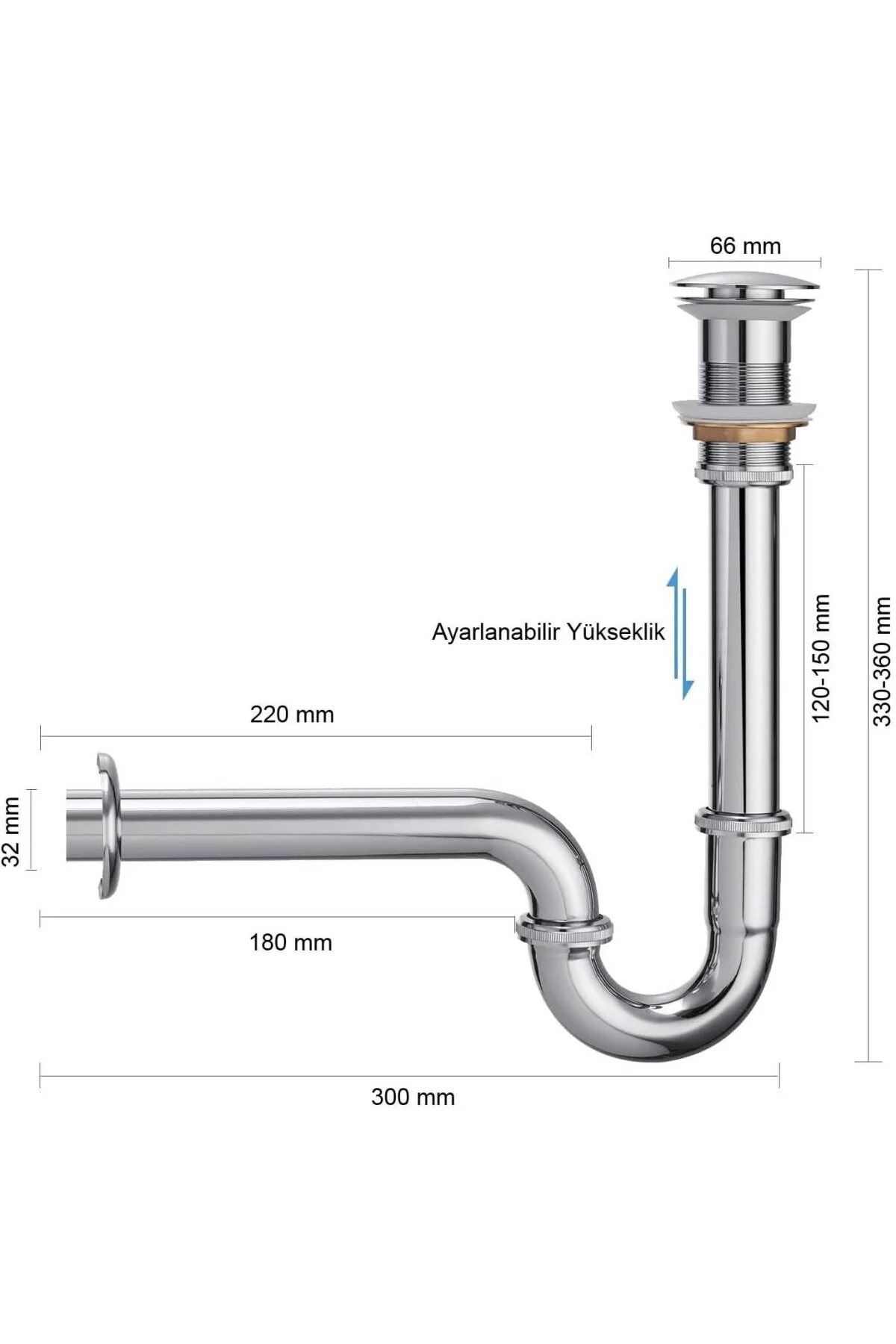 Pop-up Basmalı Paslanmaz Çelik Metal Lavabo Sifonu KSF101