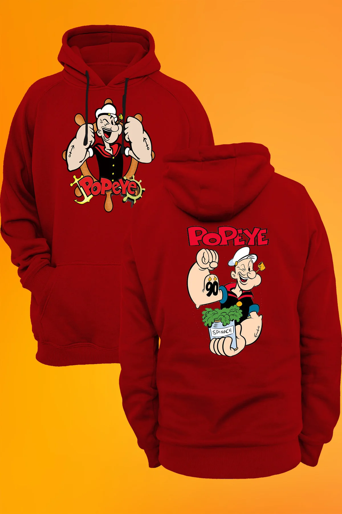Popeye Temel Reis Baskılı Kapüşonlu Sweatshirt
