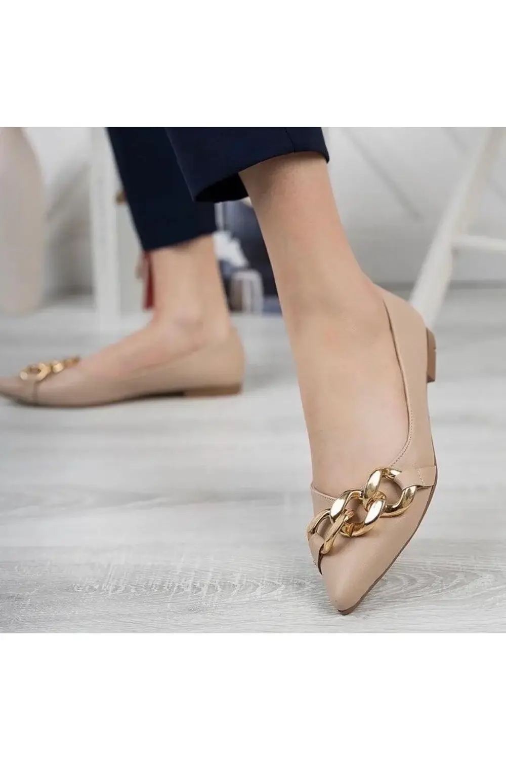 Popi Nude Cilt Zincirli Babet Ayakkabı