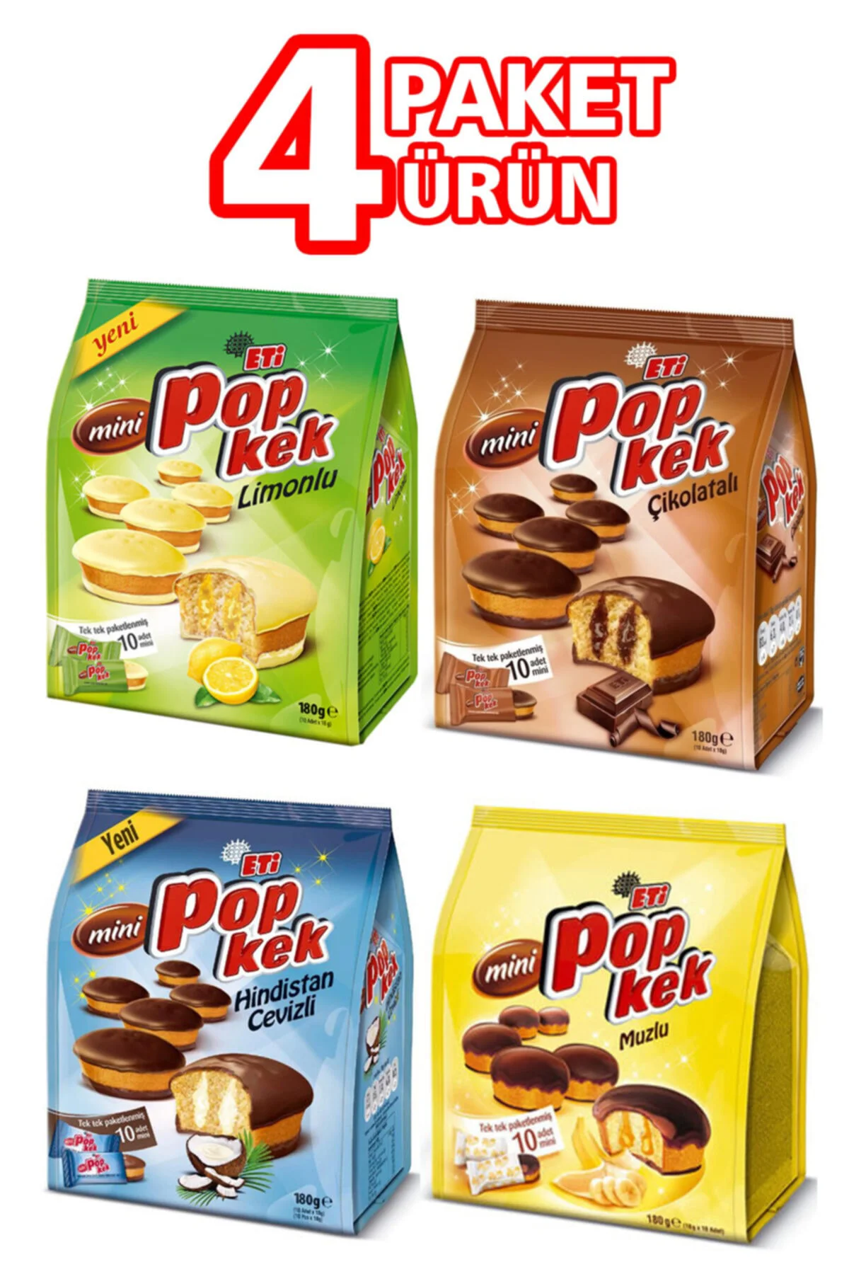 Popkek Mini 10lu 4 Çeşit 4 Paket