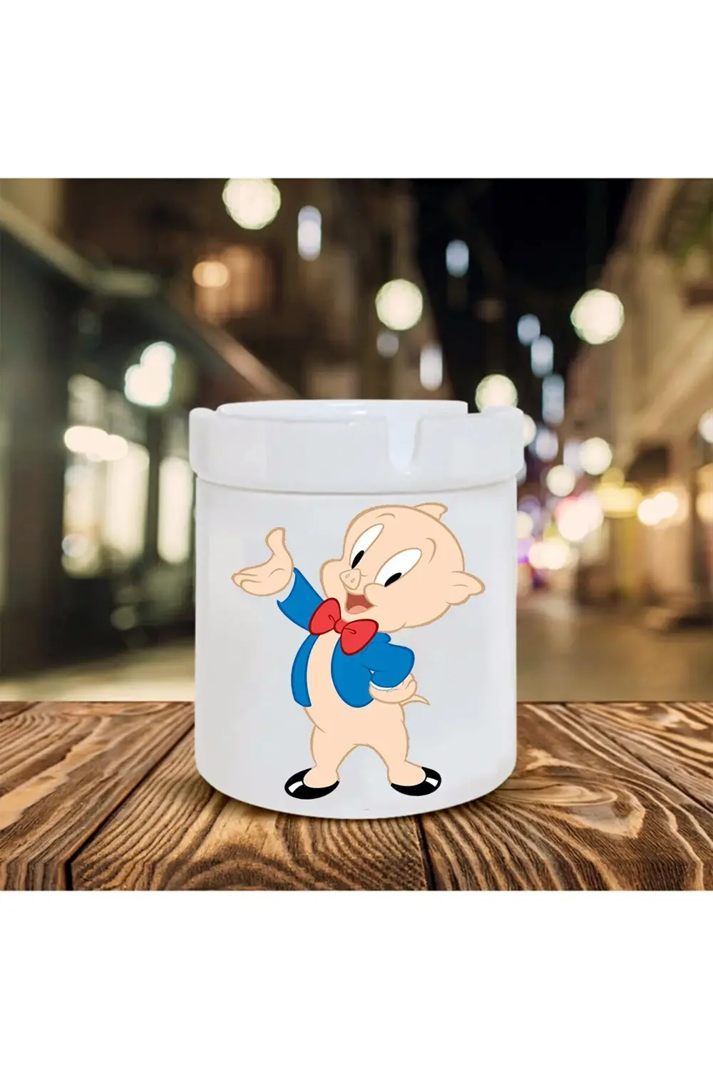 Porky Çizgifilm Karakter Baskılı Seramik Kokusuz Küllük Hediyelik