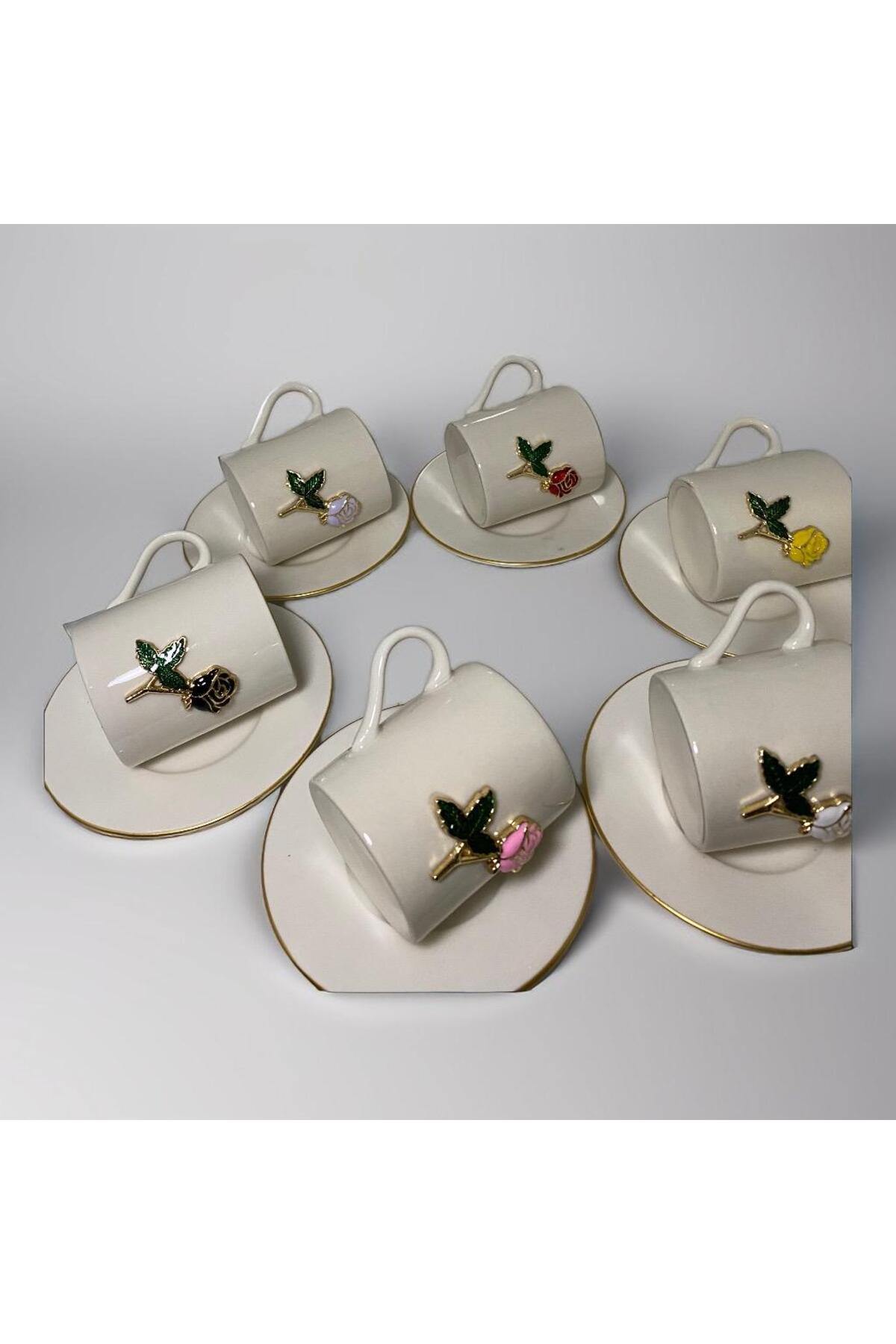 Elif Aksesuar Porline Güllü Kahve Fincan Takımı