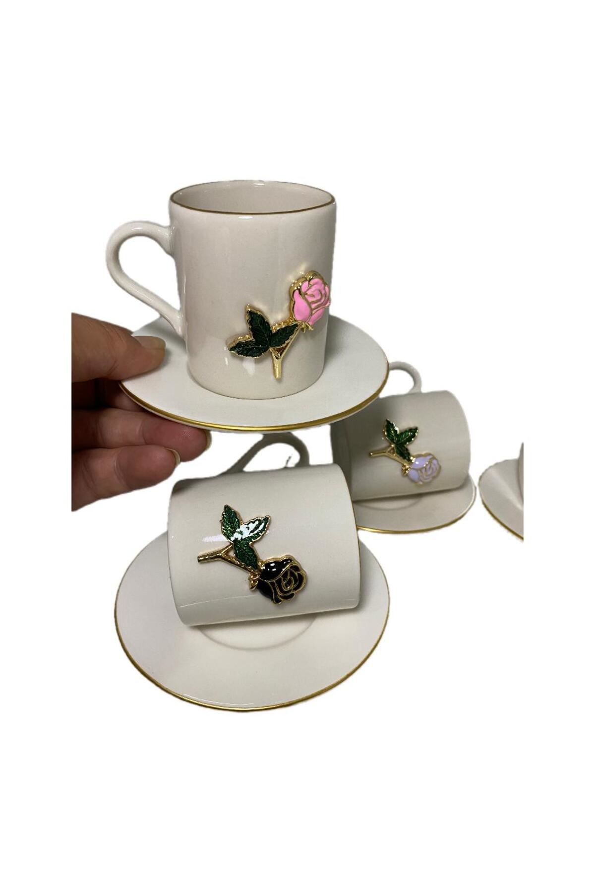 Elif Aksesuar Porline Güllü Kahve Fincan Takımı