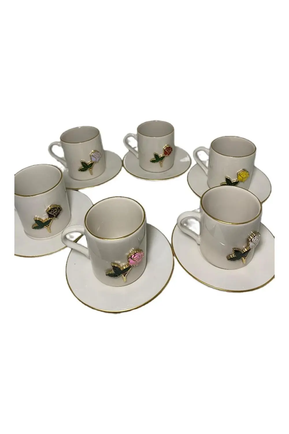 Porline Güllü Kahve Fincan Takımı