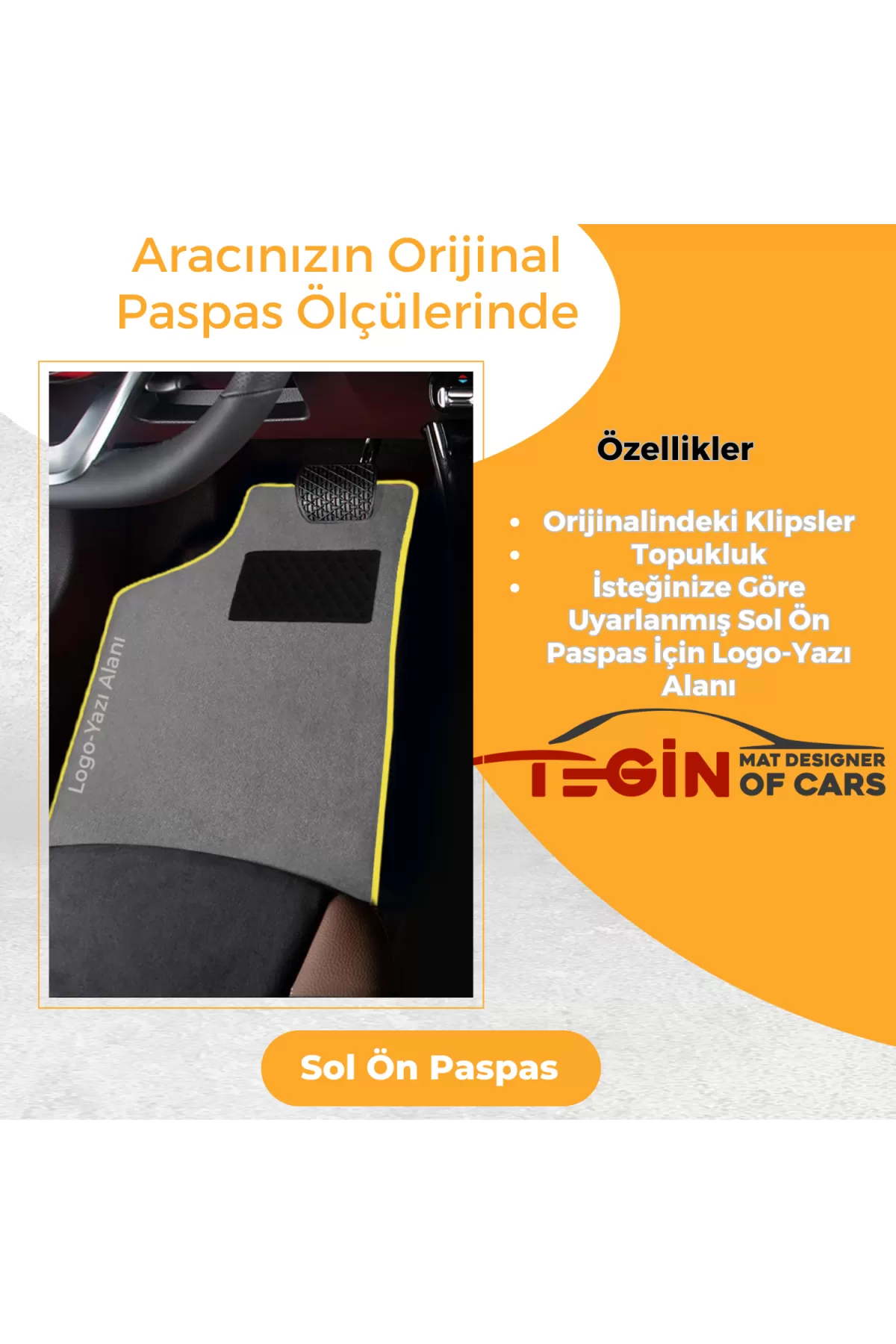 Porsche 911 996 1998-2004 Prime Gri Halı Sarı Kenar Halı Paspas