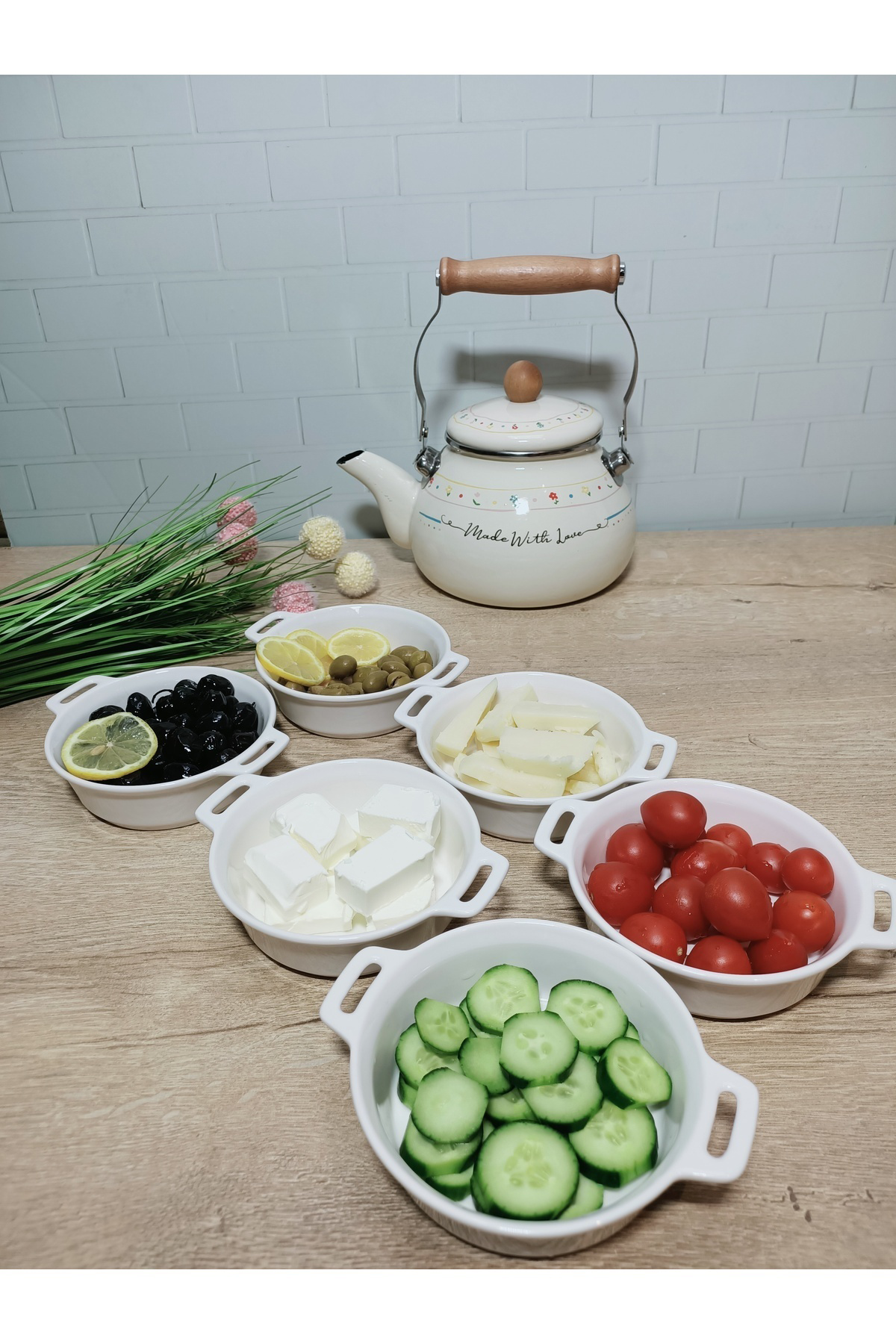 Porselen 6 Lı Orta Boy Kulplu Kahvaltılık Kase