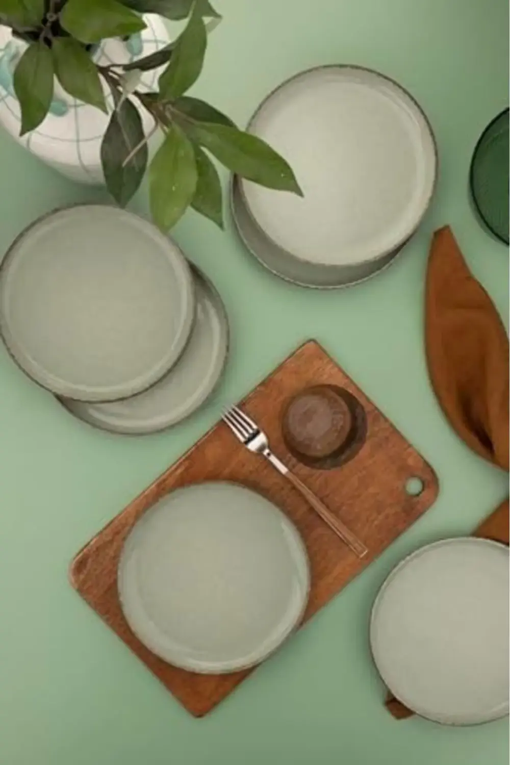 Porselen 6 Parça 19 Santimetre Düz Tabak, Yeşil 1178227