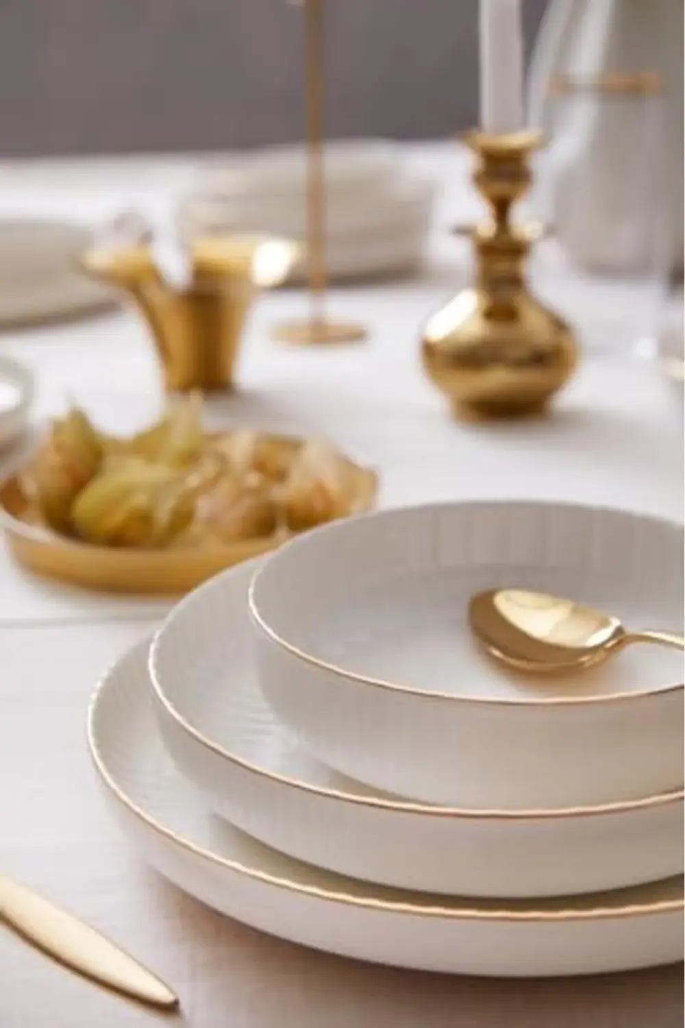 Porselen Crest 18 Parça 6 Kişilik Yemek Takımı Altın Fileli 39551