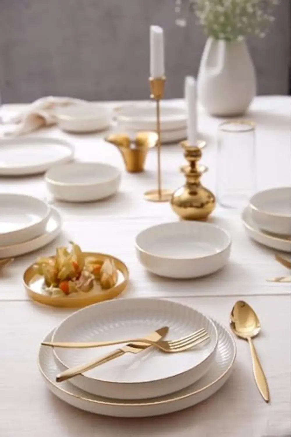 Porselen Crest 18 Parça 6 Kişilik Yemek Takımı Altın Fileli 39551