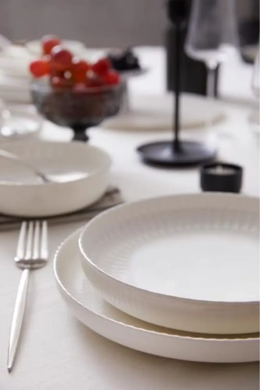 Porselen Crest 18 Parça 6 Kişilik Yemek Takımı Platin Fileli 3955