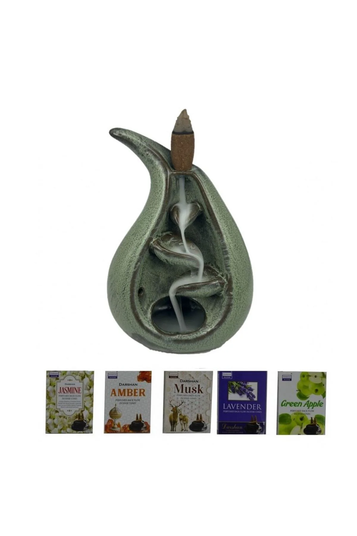 Porselen Geri Akış Tütsü Brülörü +5 Aromatik Tütsü CA1 Yeşil