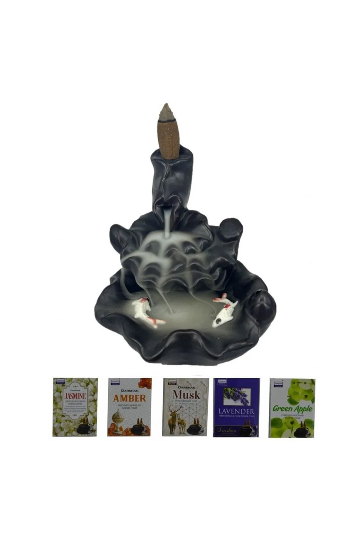 Porselen Geri Akış Tütsü Brülörü +5 Aromatik Tütsü CA3 Siyah