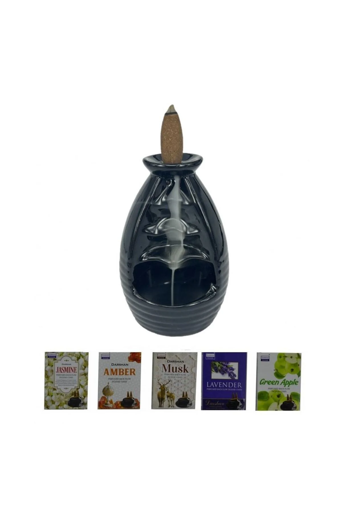 Porselen Geri Akış Tütsü Brülörü +5 Aromatik Tütsü CA4 Siyah