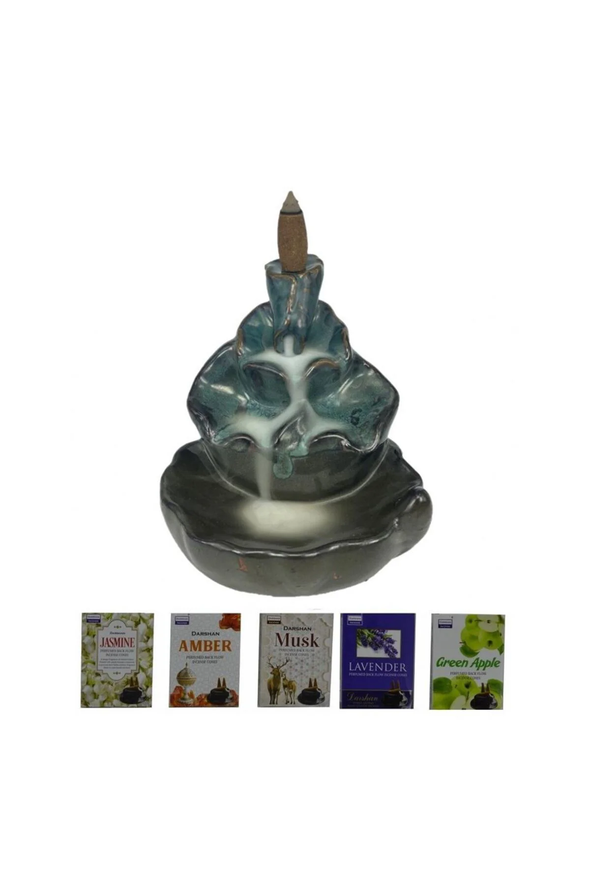 Porselen Geri Akış Tütsü Brülörü +5 Aromatik Tütsü CA2 Yeşil
