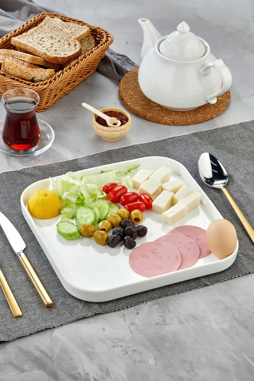 Porselen Kare Servis ve Kahvaltı Tabağı 25x25 cm – Şık Sunum Taba