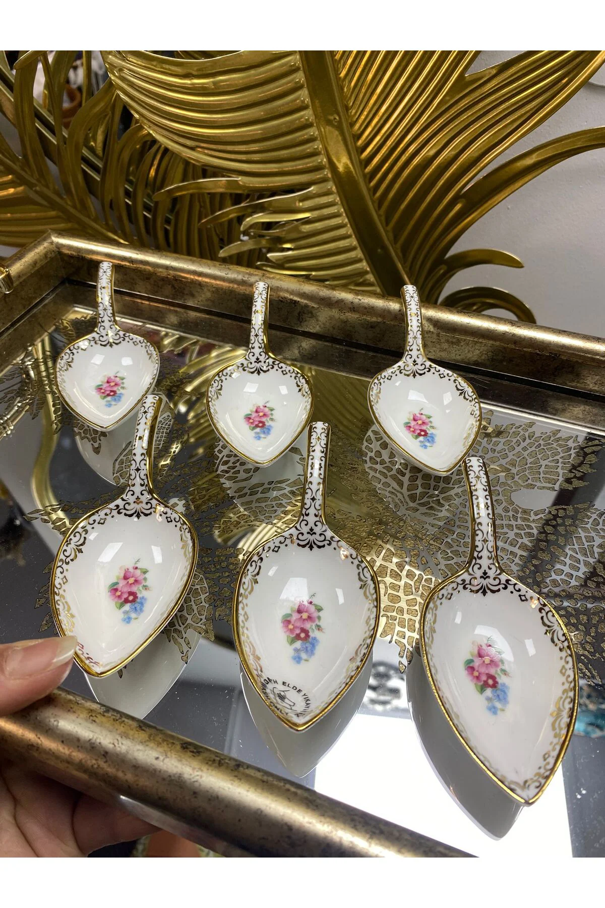 Porselen Kaşık Lokumluk Gold 11cm