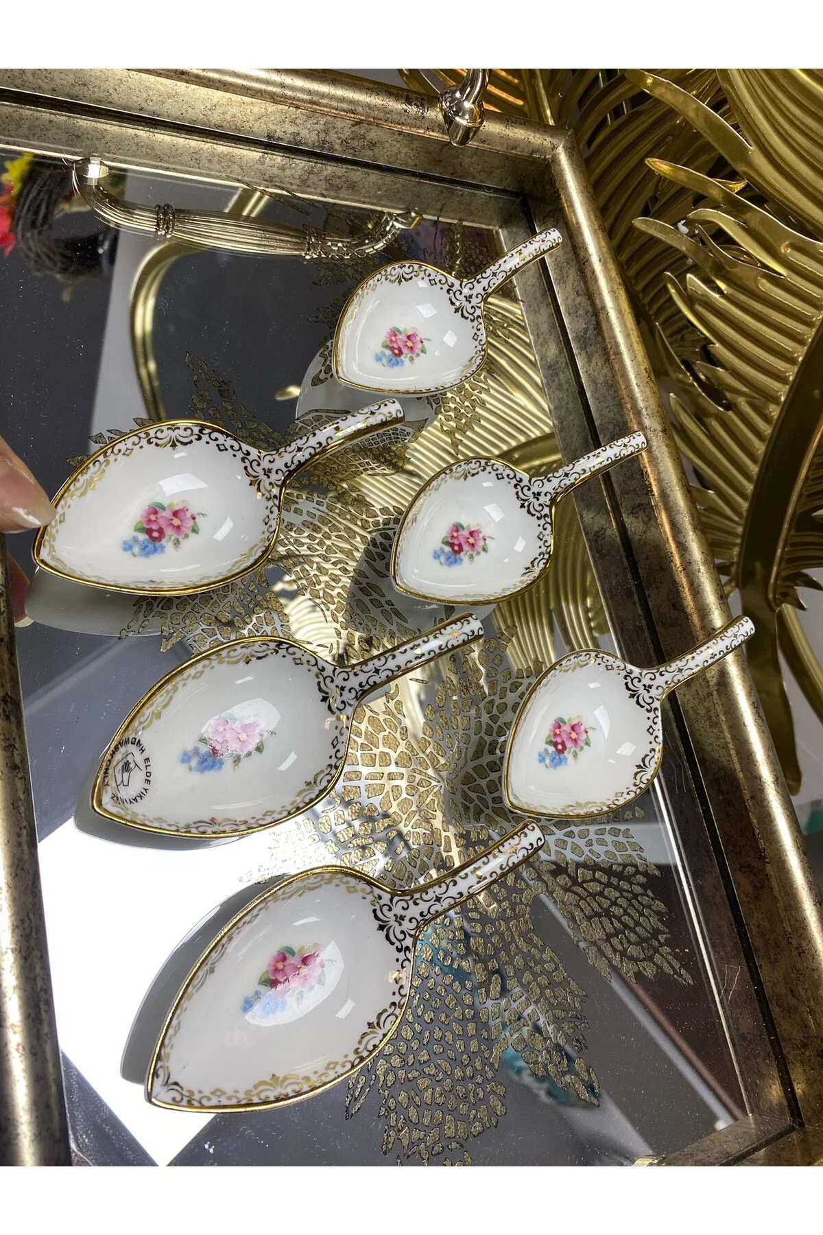 Porselen Kaşık Lokumluk Gold 11cm