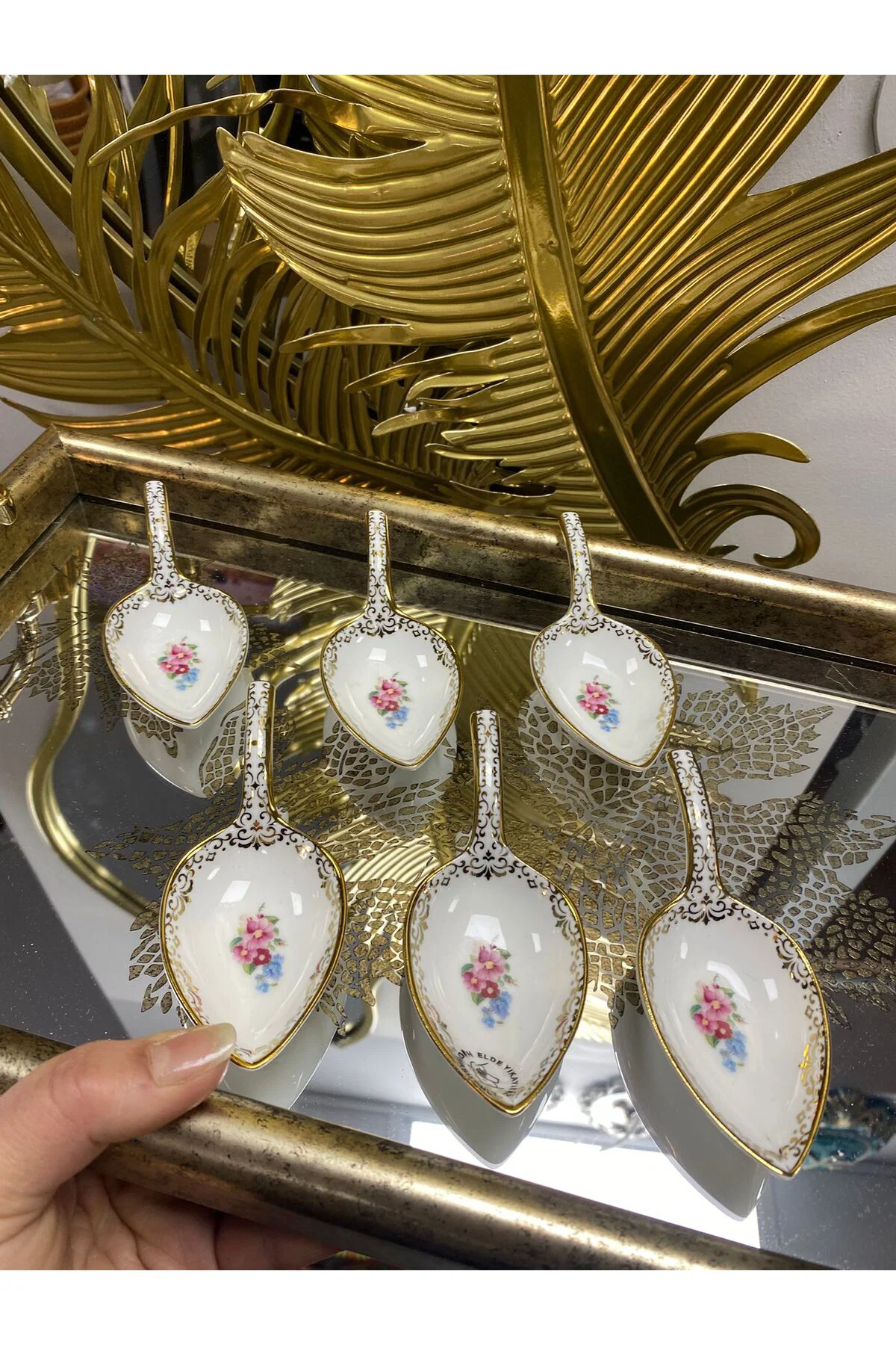 Porselen Kaşık Lokumluk Gold 11cm