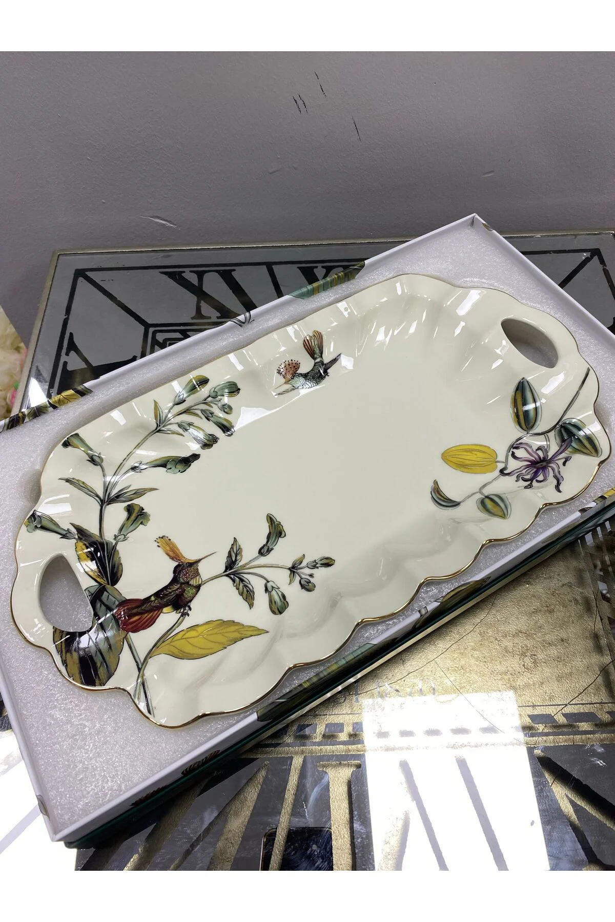 Porselen Kulplu Dikdörtgen Sunum Tabağı (Olive) 39*21*3,5