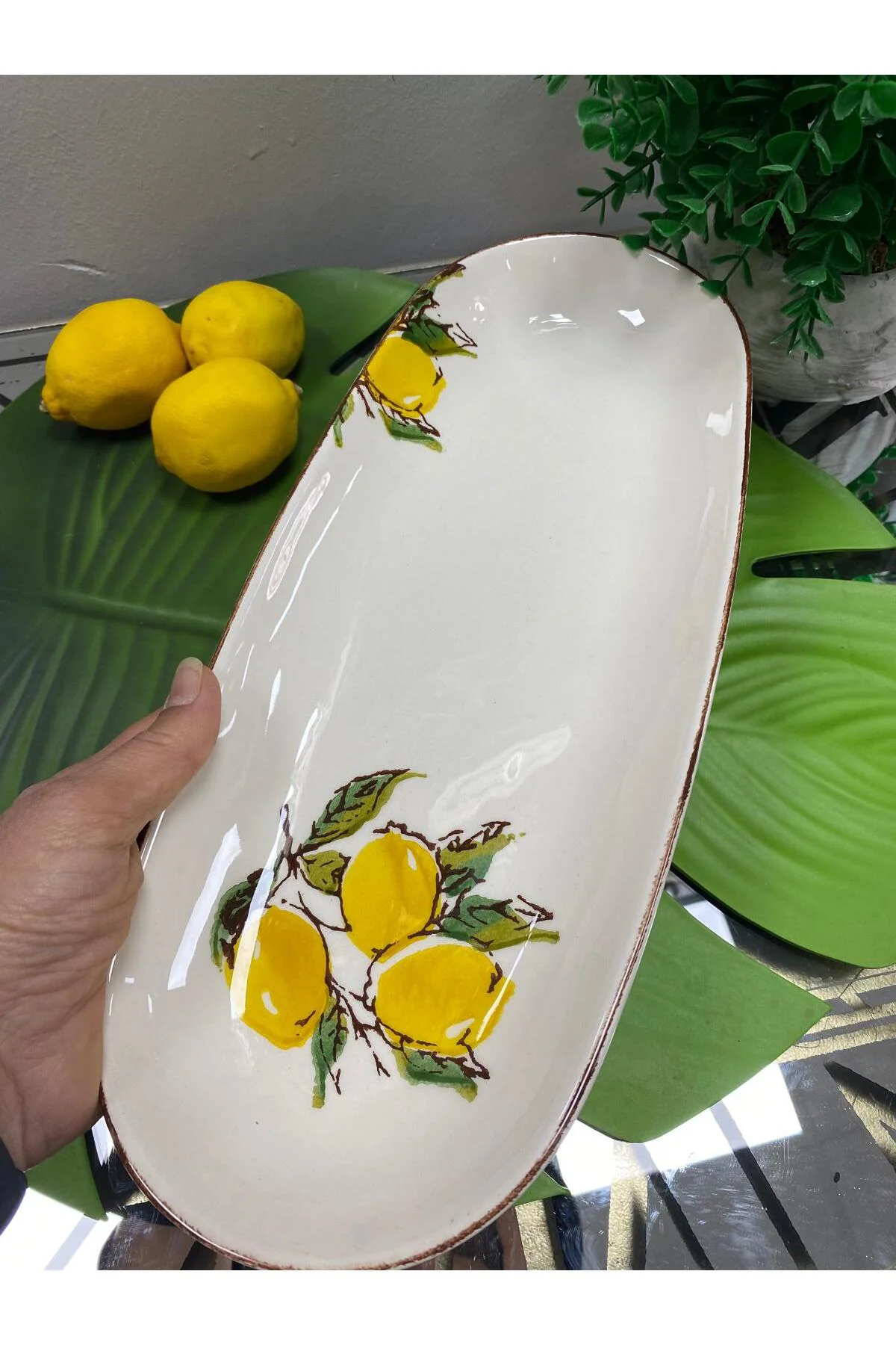 Porselen Limon Desenli Kayık Tabak 36 CM Porselen Limon Desenli Kayık Tabak 36 CM