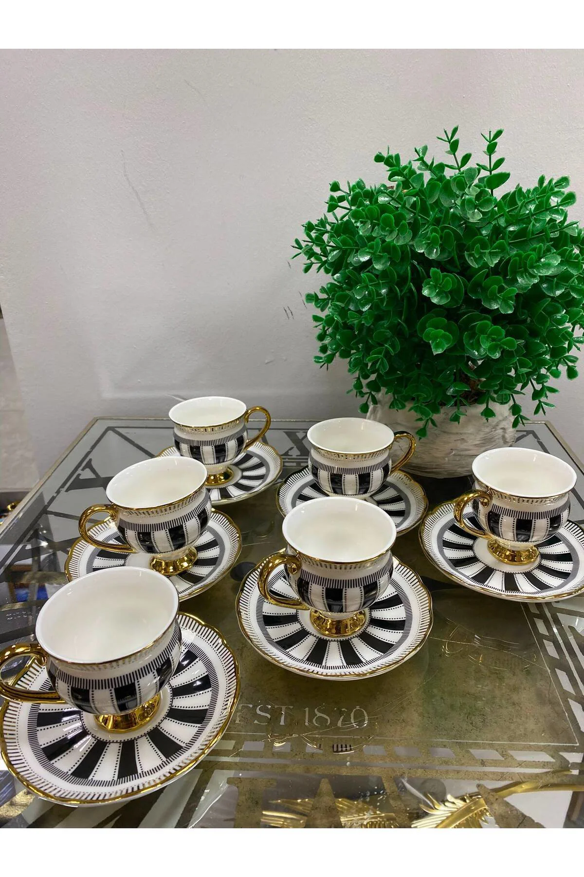 Porselen Yaldızlı Douglas 6 Lı Kahve Fincanı 90 cc