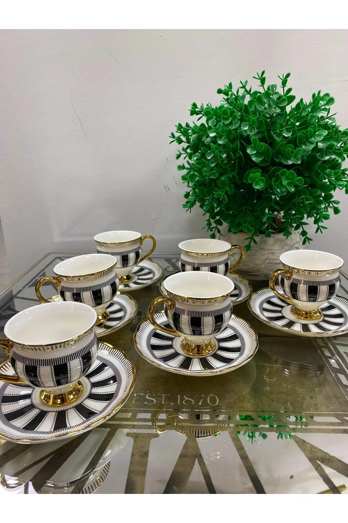 Porselen Yaldızlı Douglas 6 Lı Kahve Fincanı 90 cc