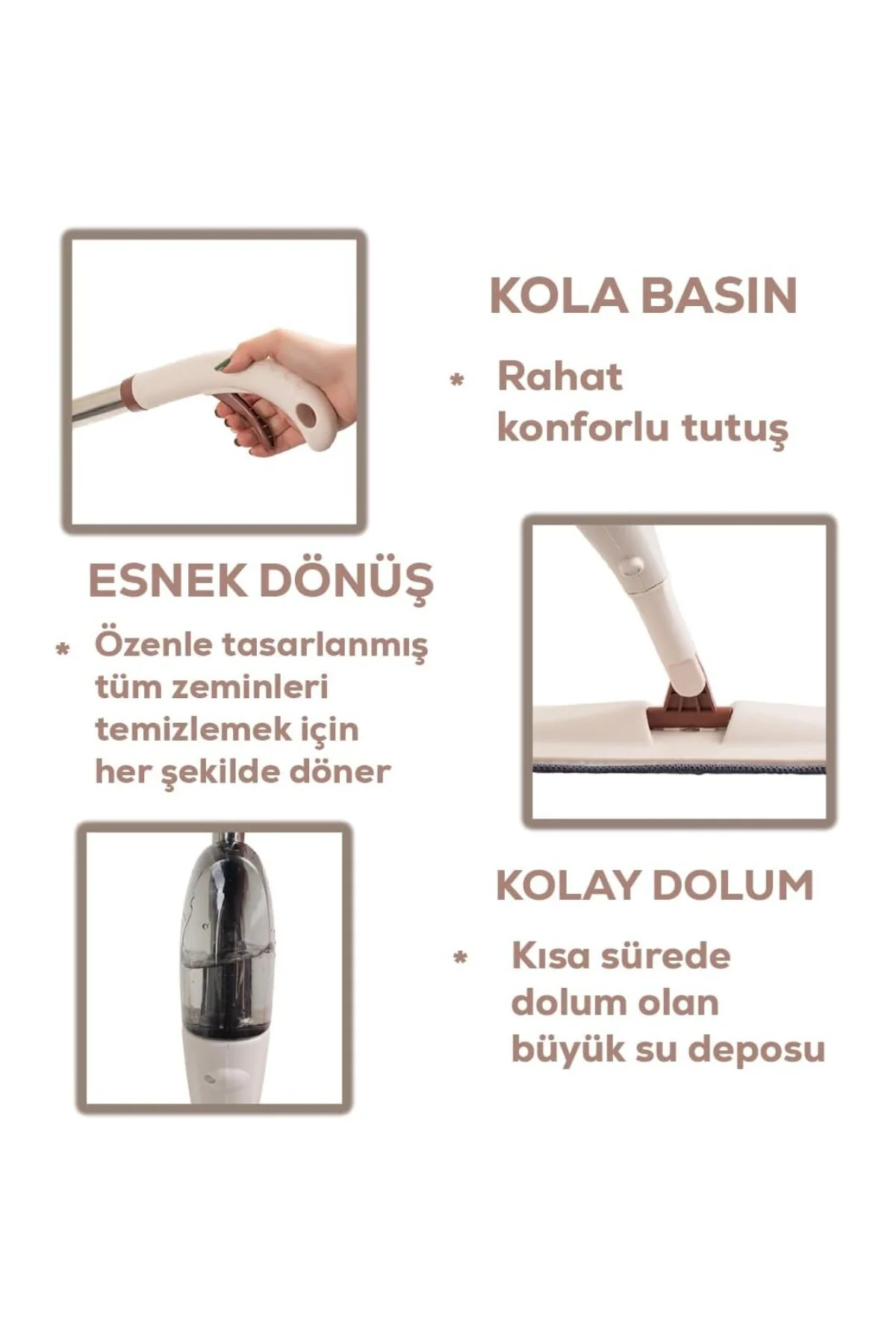 Porsima 13279 Deterjan Hazneli 360 Derece Dönebilen Sprey Mop Yed