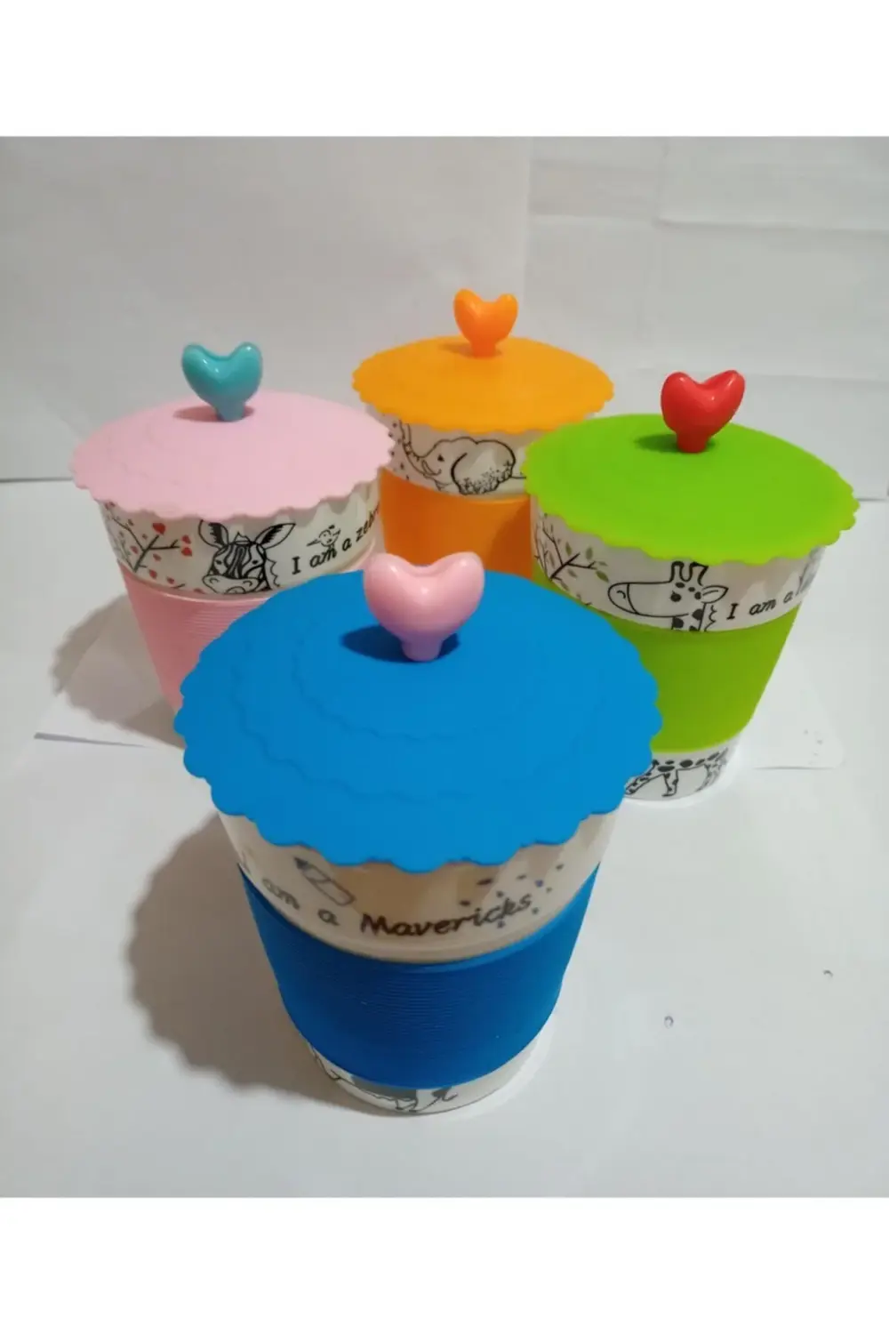 Porslene Silikon Kapaklı Kupa 4 Lü Set