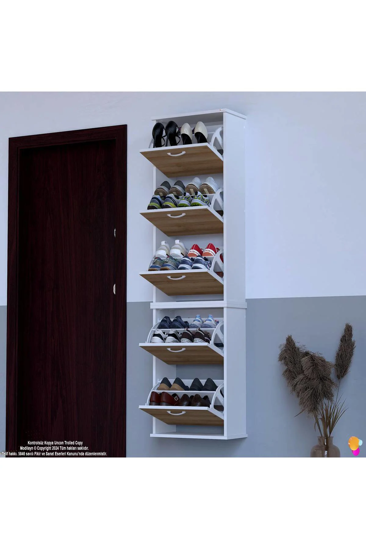 Porta 10 Bölmeli Ayakkabılık Meşe 52 cm Genişlikte 52x193x26 cm D