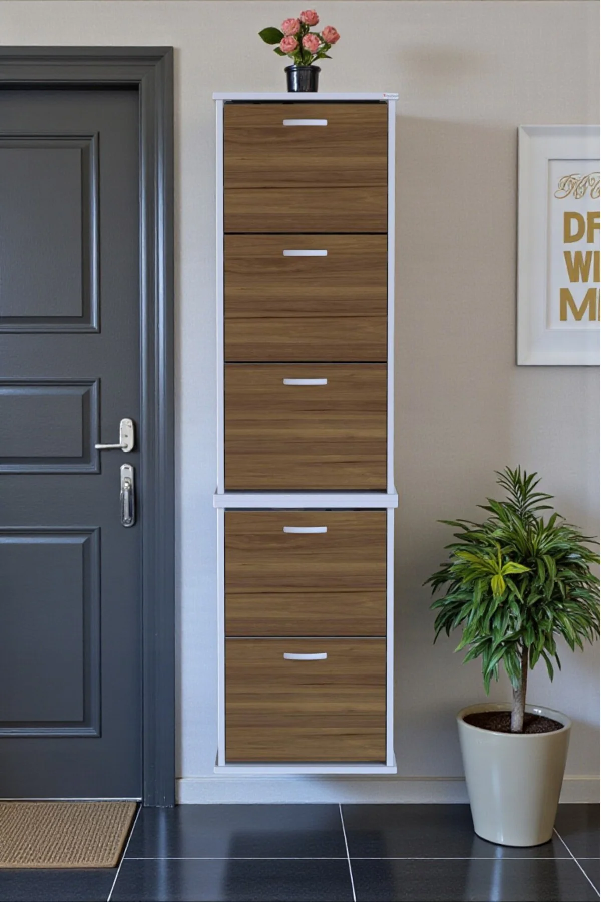 Porta 10 Bölmeli Ayakkabılık Ceviz 52 cm Genişlikte 52x193x26 cm 