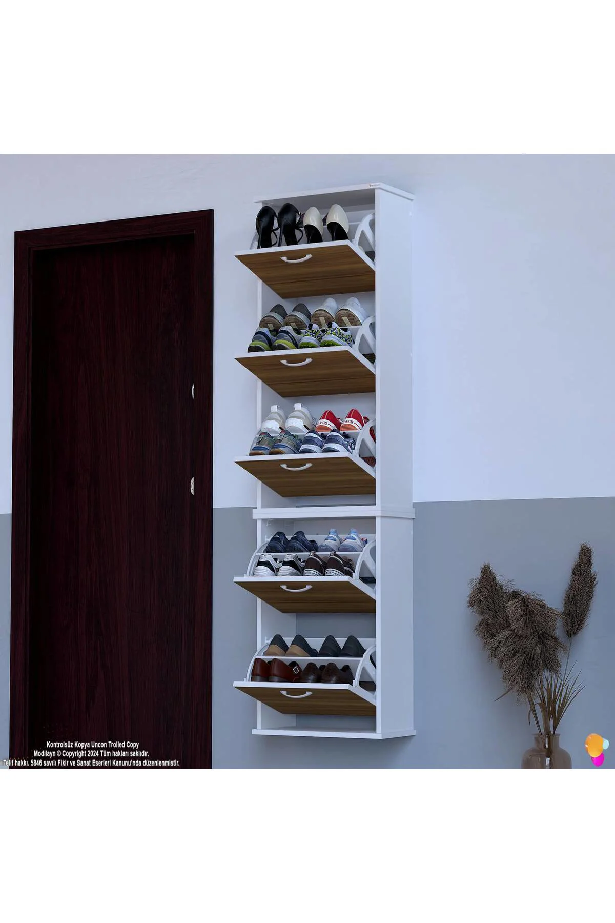 Porta 10 Bölmeli Ayakkabılık Ceviz 52 cm Genişlikte 52x193x26 cm 