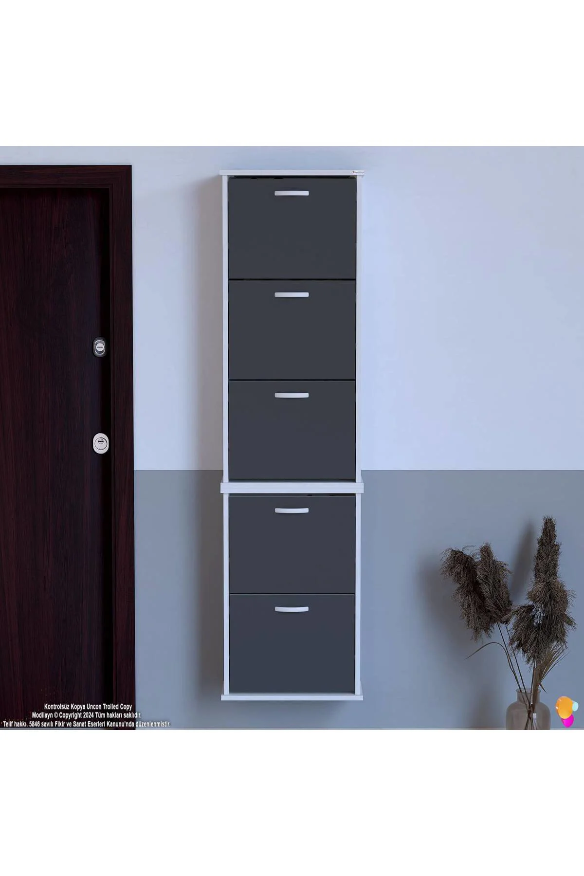 Porta 10 Bölmeli Ayakkabılık Antrasit 52 cm Genişlikte 52x193x26 Porta 10 Bölmeli Ayakkabılık Antrasit 52 cm Genişlikte 52x193x26