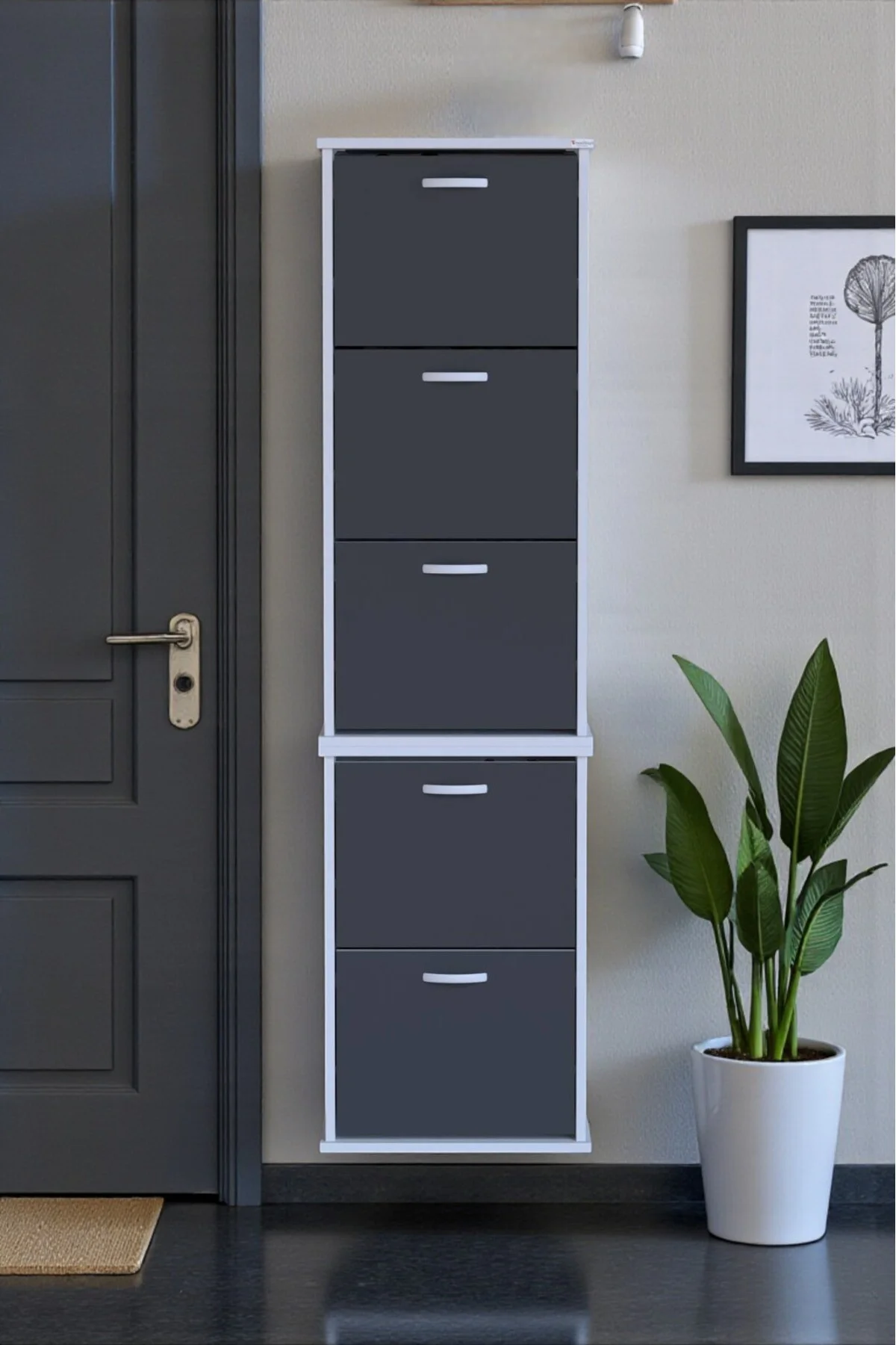 Porta 10 Bölmeli Ayakkabılık Antrasit 52 cm Genişlikte 52x193x26 Porta 10 Bölmeli Ayakkabılık Antrasit 52 cm Genişlikte 52x193x26
