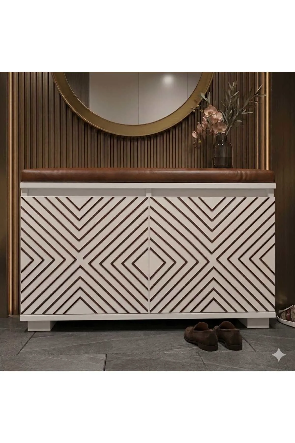 PORTA 80cm Minderli Oturaklı Ayakkabılık 2 Kapaklı Beyaz Ayakkabı