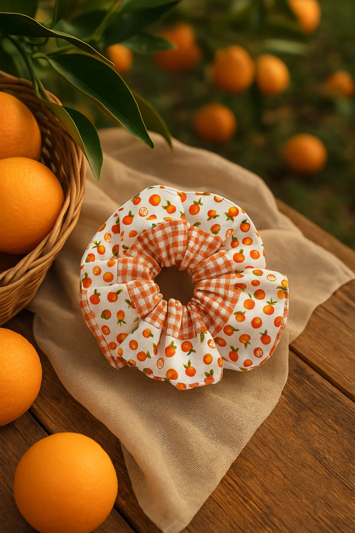 Portakali Pamuk Scrunchie Pötikare Portakal Turuncu Lastik Toka
