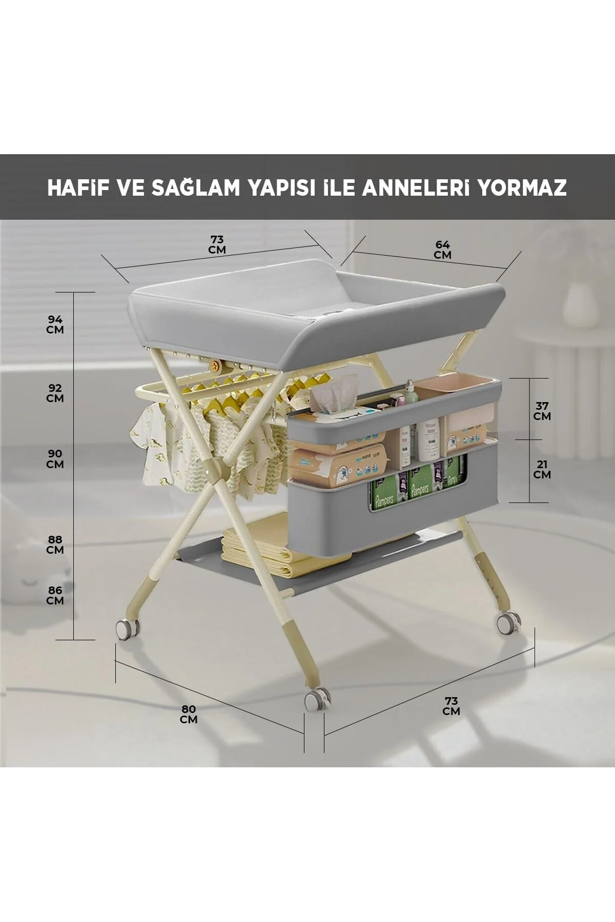 Portatif Bebek Alt Değiştirme Bakım Masası Sepetli Organizer Katl