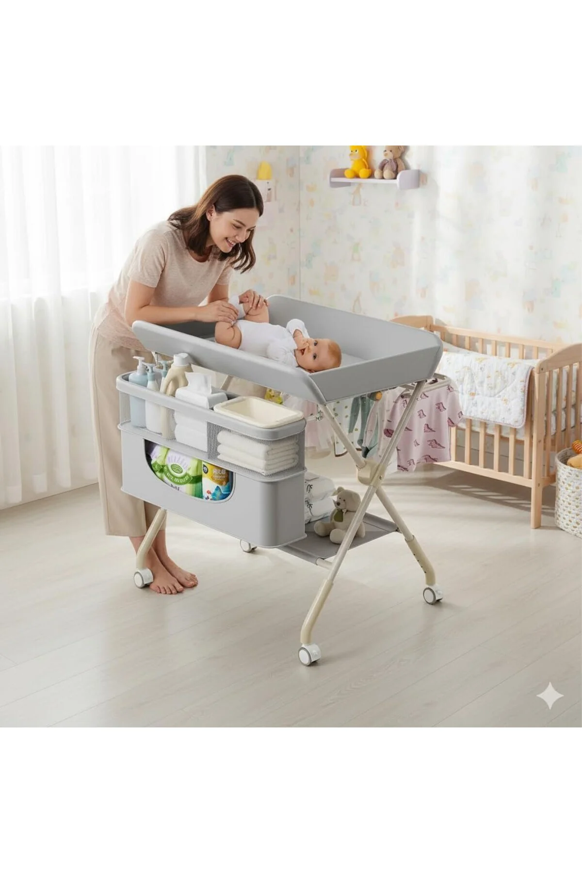 Portatif Bebek Alt Değiştirme Bakım Masası Sepetli Organizer Katl