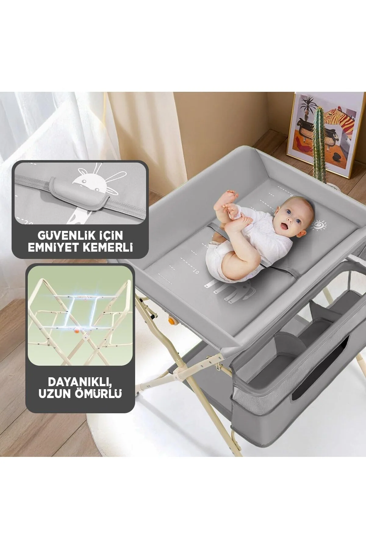 Portatif Bebek Alt Değiştirme Bakım Masası Sepetli Organizer Katl