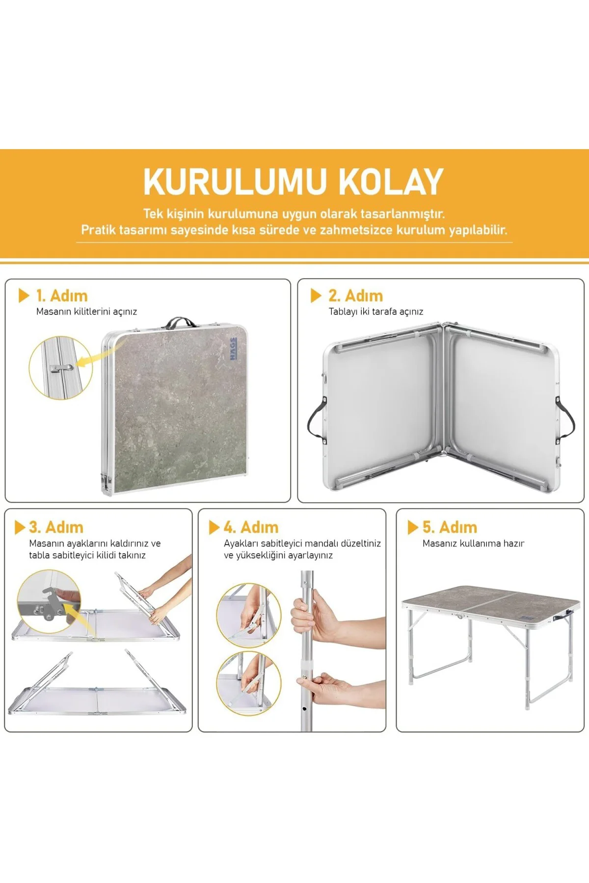Portatif Kamp Masası, 3 Yükseklik Ayarlı, Katlanır Piknik Masası,