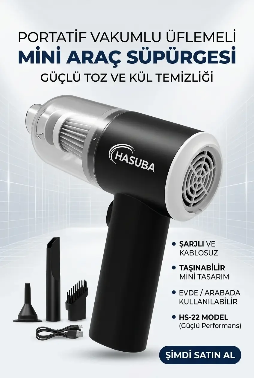 Portatif Oto Süpürgesi Mini Araç İçi El Süpürgesi Kompakt Temizlik Cihazı Modeli