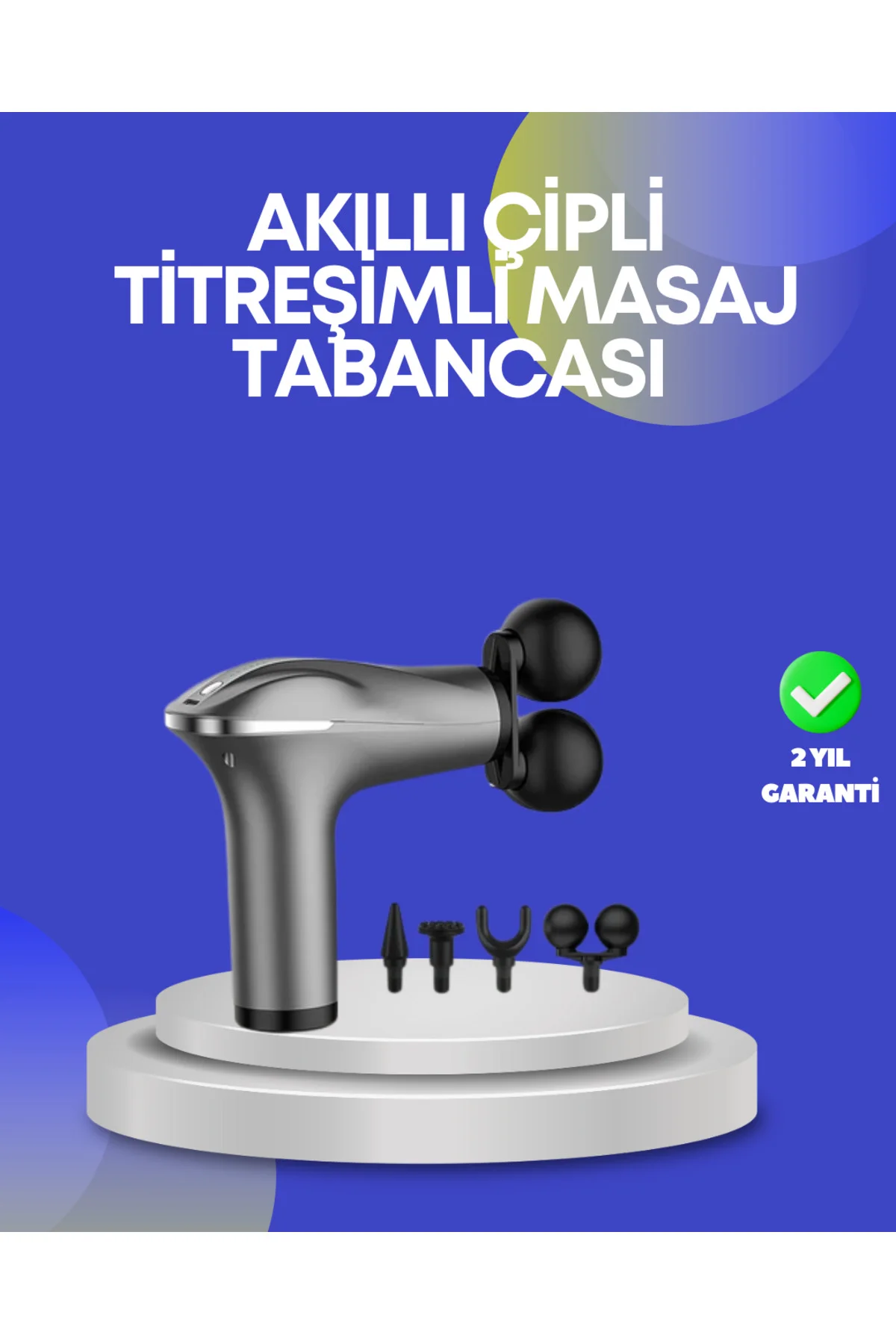 Portatif Şarjlı Masaj Tabancası 4 Başlık Derin Doku Masaj Aleti