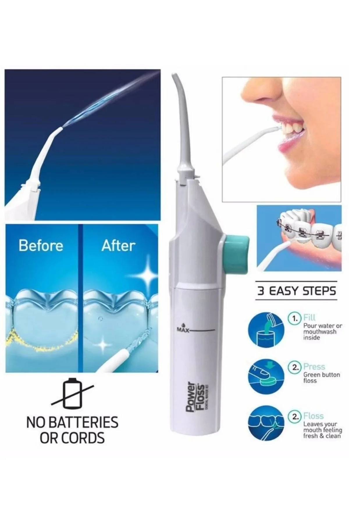 Portatif Tasarım Power Floss Mekanik Diş Ve Ağız Temizleme Aleti 