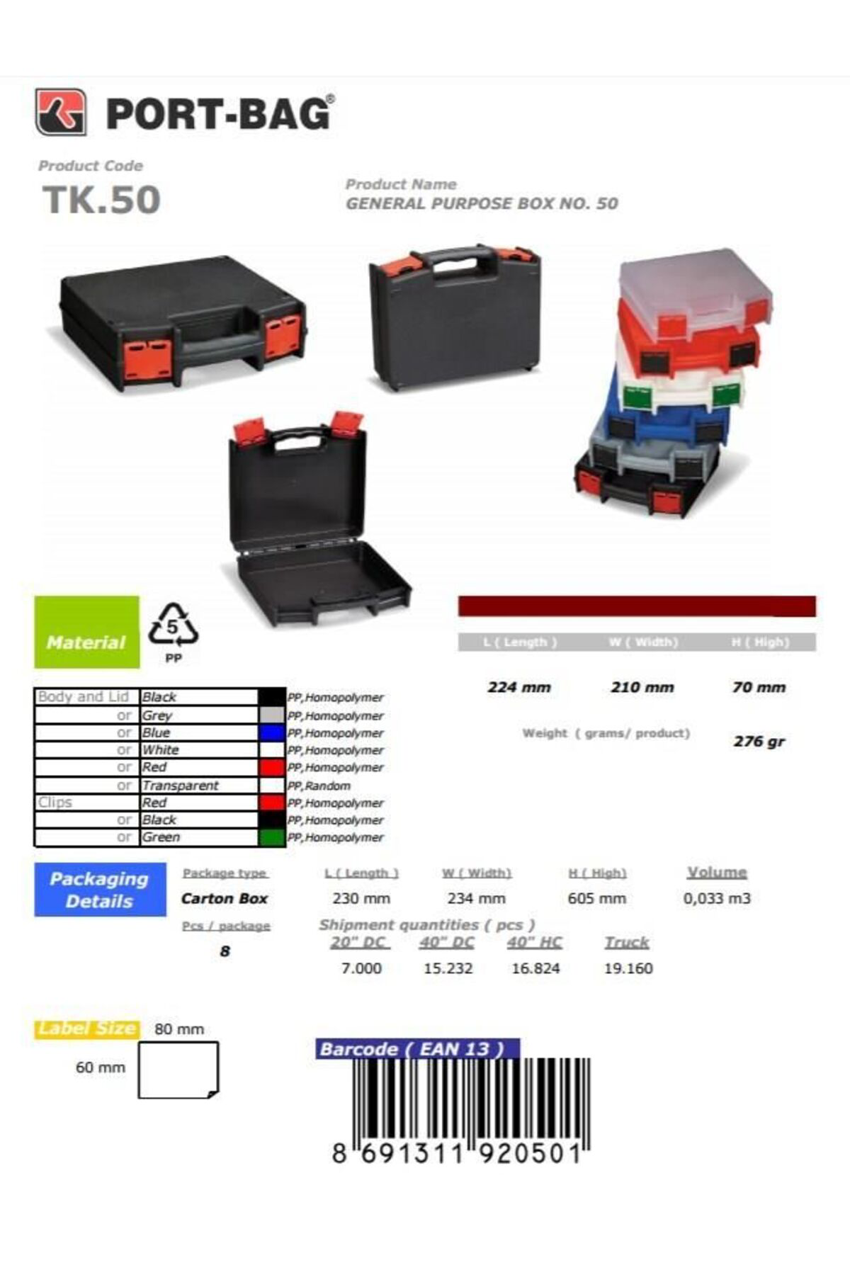 PortBag TK50 Çok Amaçlı El Aleti Çantası