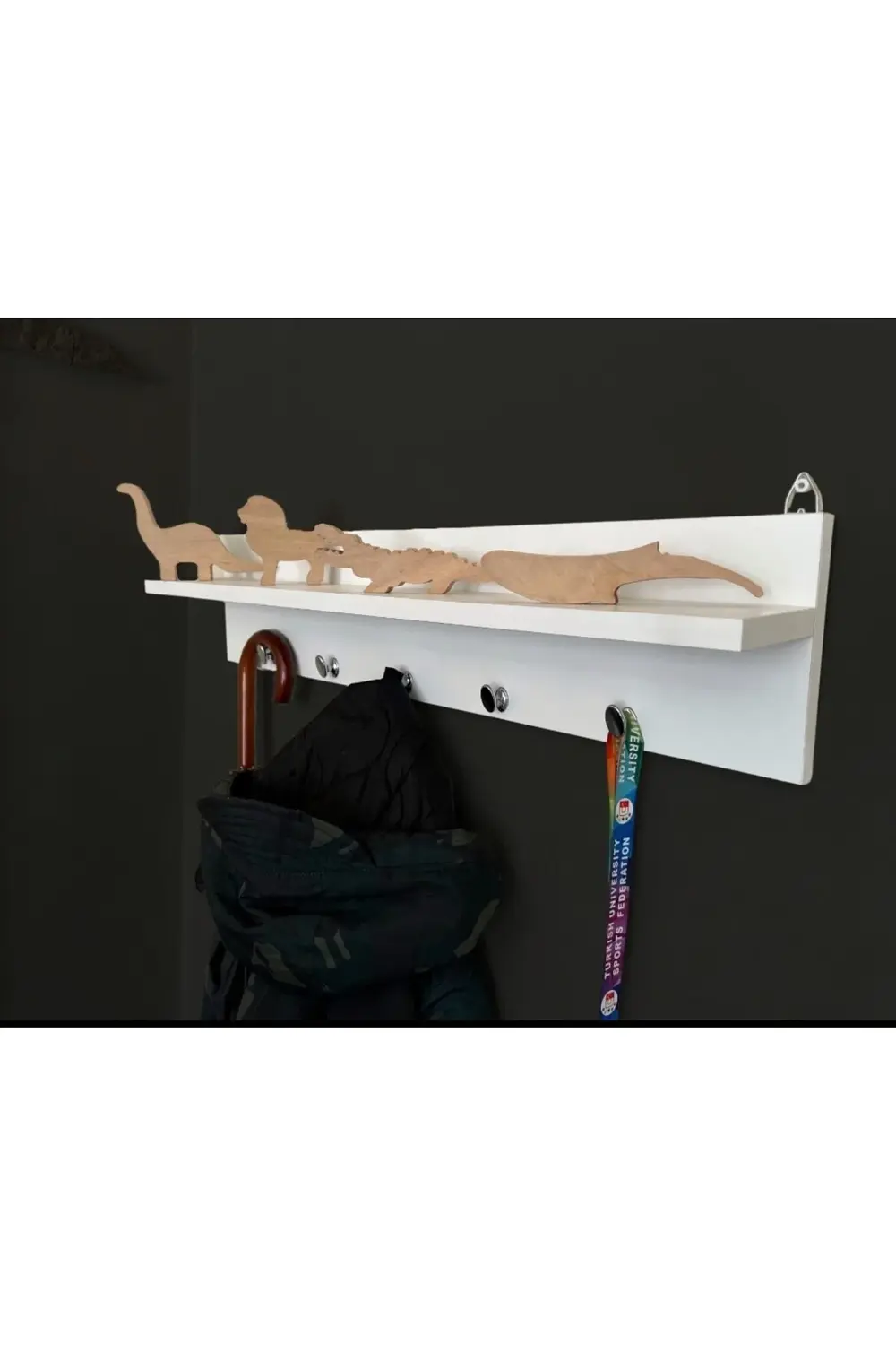Portmanto Beyaz Duvar Askılığı Dekoratif Elbise Askılığı Raflı As
