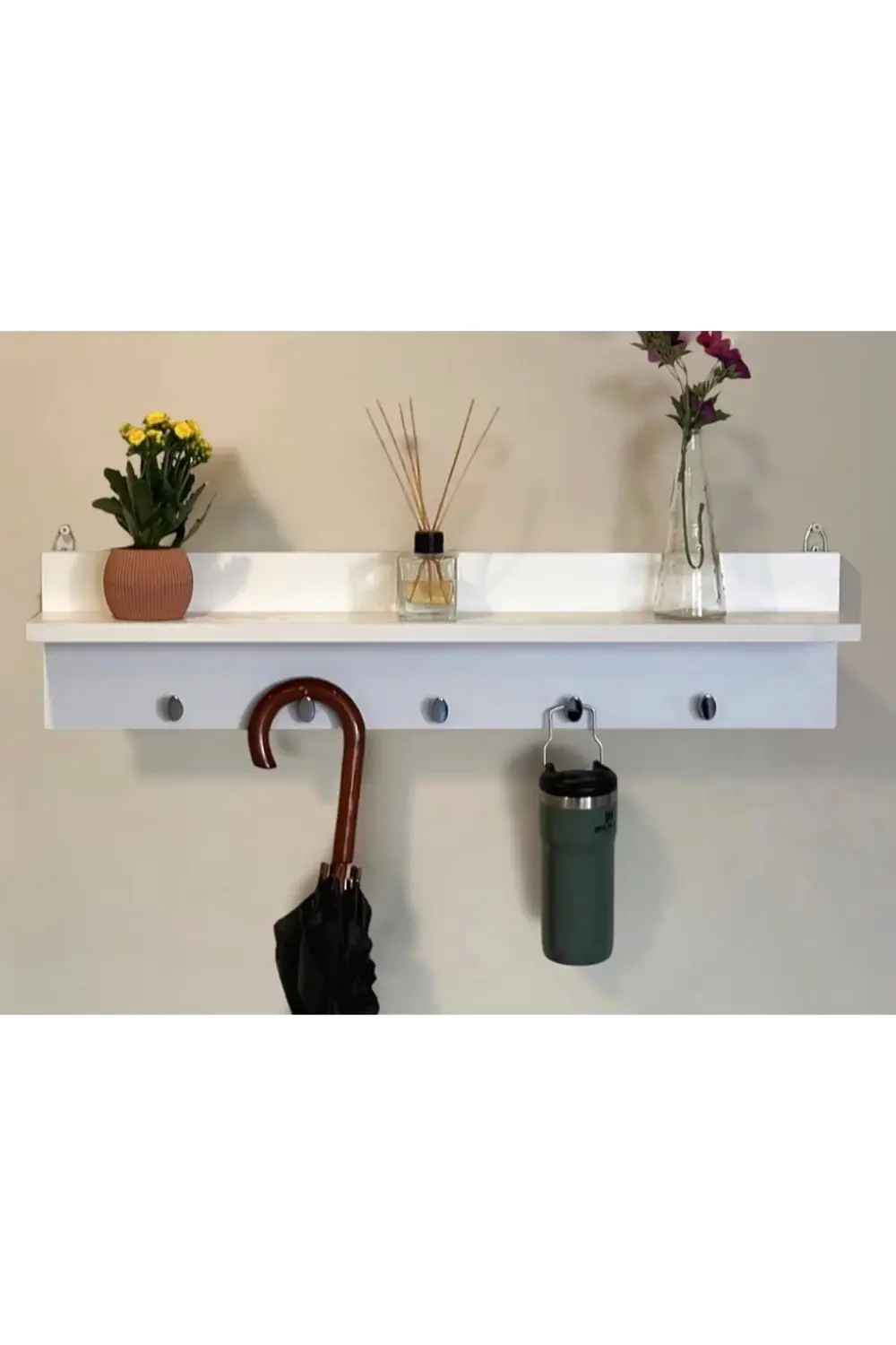 Portmanto Beyaz Duvar Askılığı Dekoratif Elbise Askılığı Raflı As