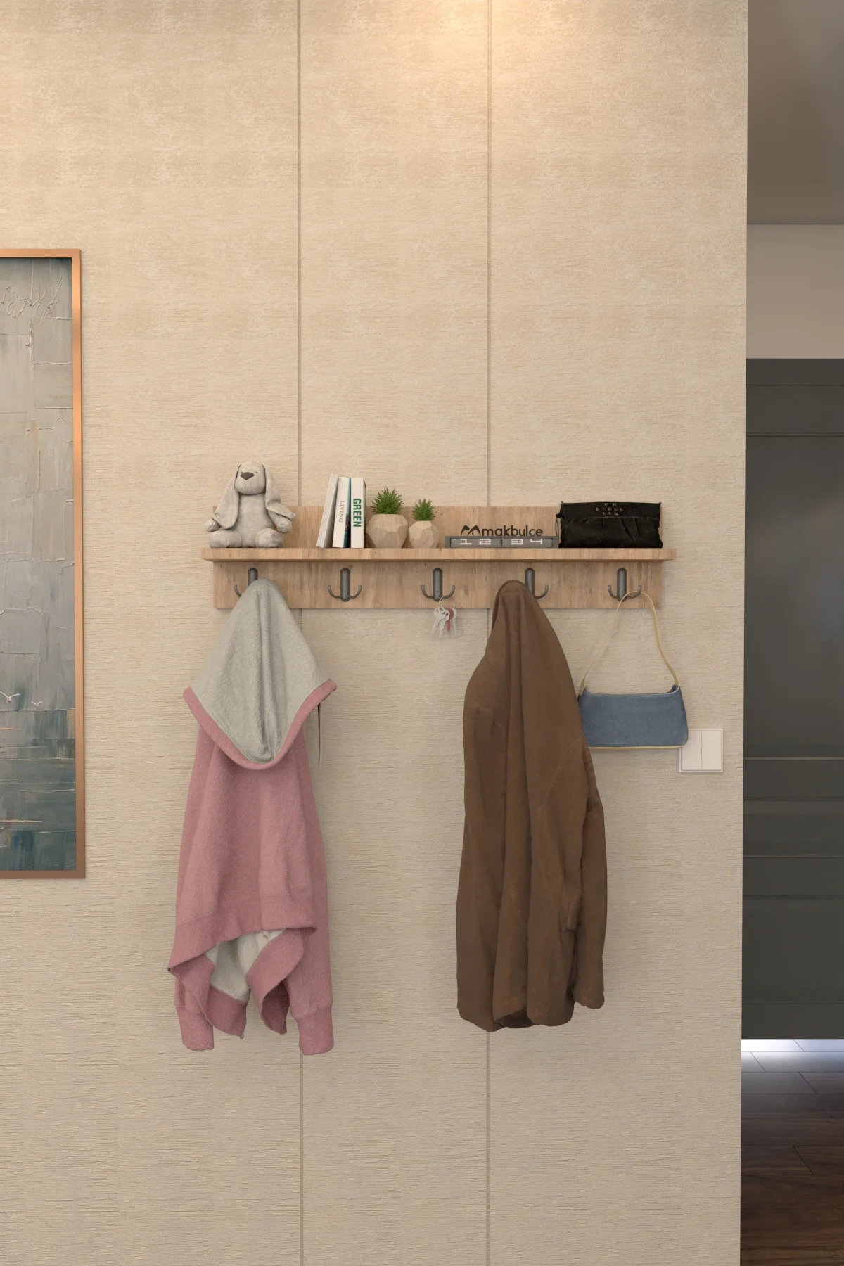 Portmanto Duvar Askılığı Raflı Elbise Askılığı Beyaz 80 cm