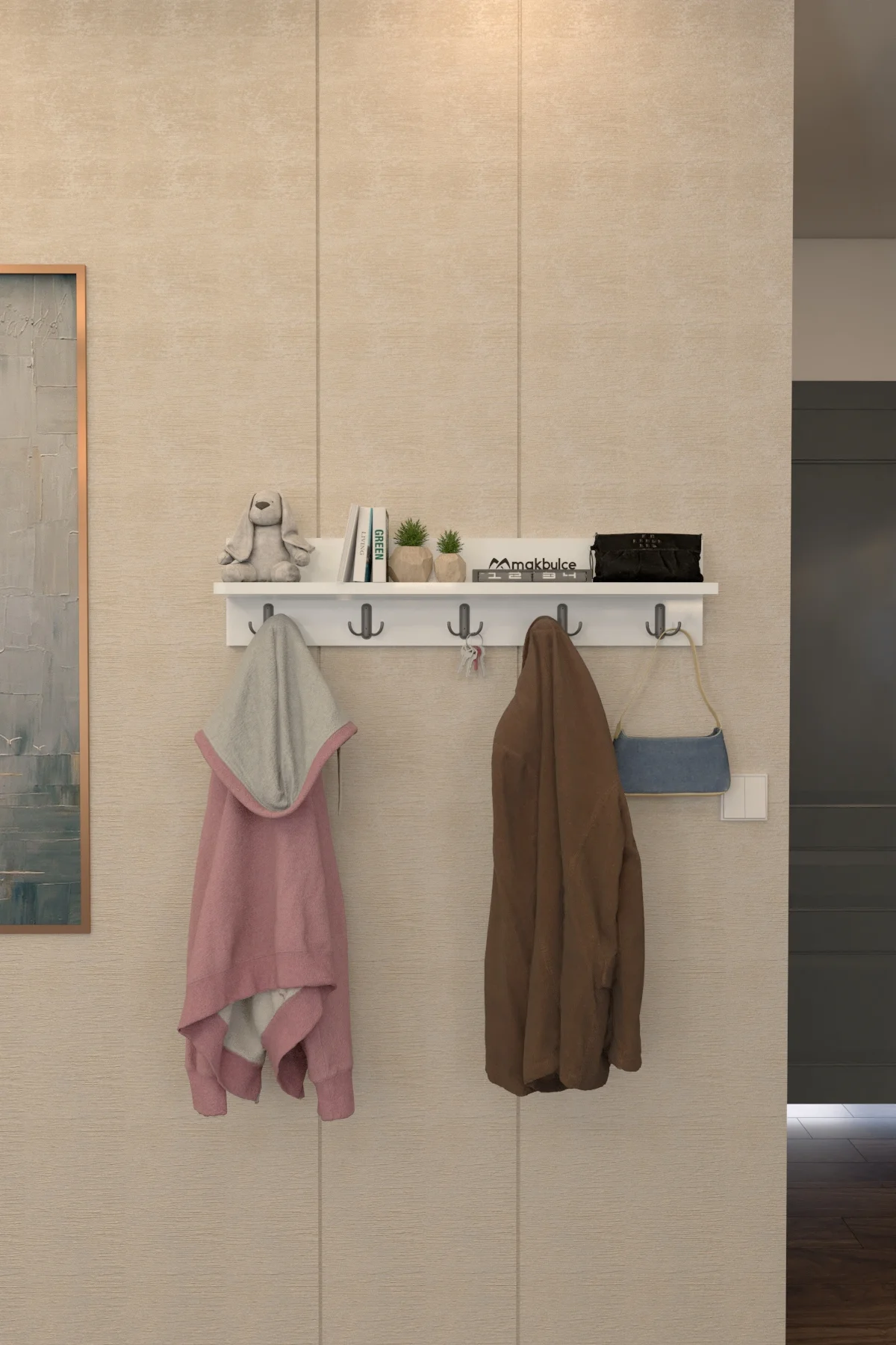 Portmanto Duvar Askılığı Raflı Elbise Askılığı Beyaz 80 cm