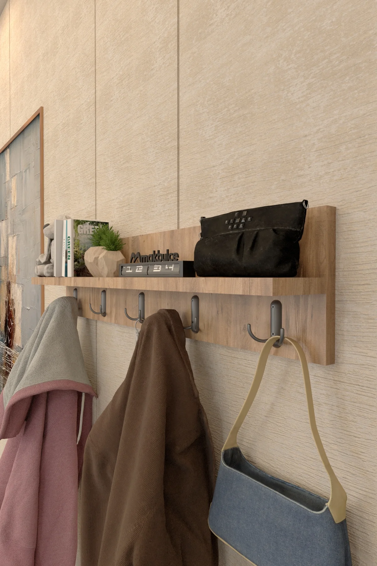 Portmanto Duvar Askılığı Raflı Elbise Askılığı Beyaz 80 cm