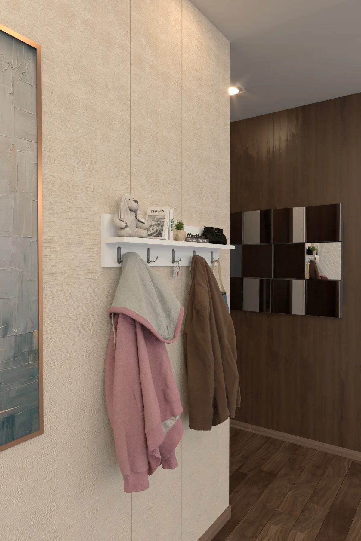 Portmanto Duvar Askılığı Raflı Elbise Askılığı Beyaz 80 cm